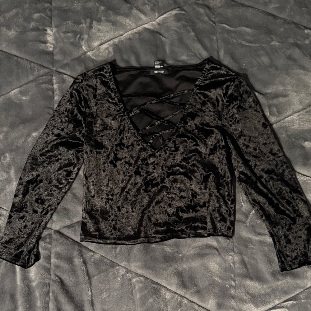 Forever 21 Black Criss-Cross Velvet Blouse